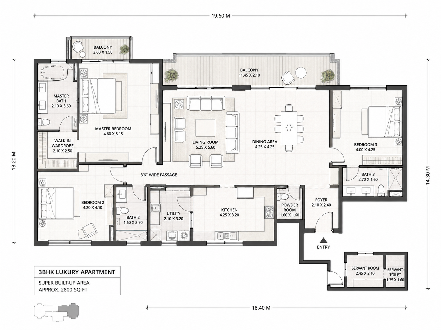 Elan JW Marriott Residences 3 and 4 BHK floor plan layout